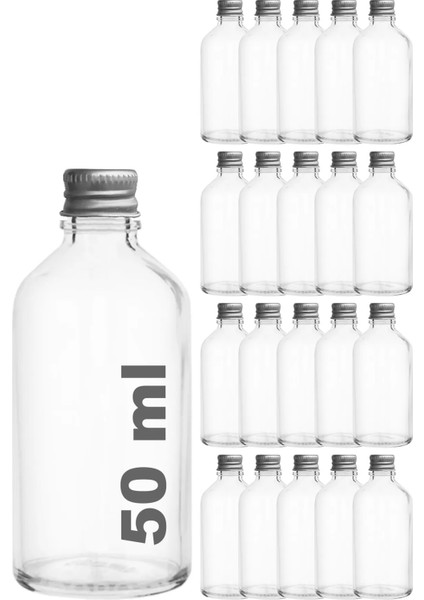 50 ml Metal Gümüş Kapaklı Hediyelik Şat Şişesi 50 cc Kolonya Koku Süs Shot Cam Şişe 20 Adet