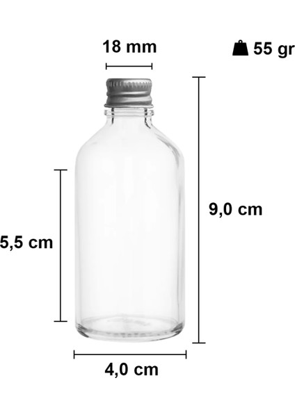 50 ml Metal Gümüş Kapaklı Hediyelik Şat Şişesi 50 cc Kolonya Koku Süs Shot Cam Şişe 20 Adet