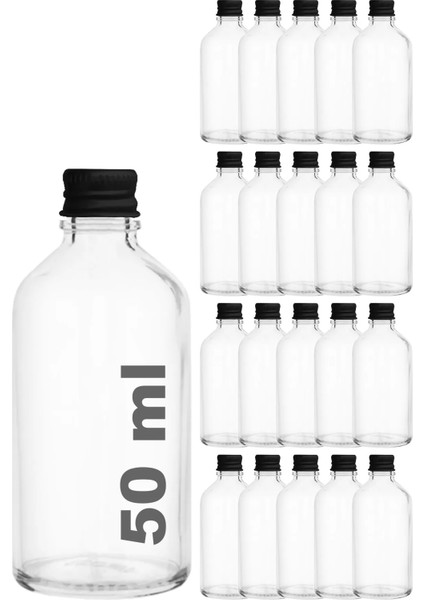 50 ml Metal Siyah Kapaklı Hediyelik Şat Şişesi 50 cc Kolonya Koku Süs Shot Cam Şişe 20 Adet