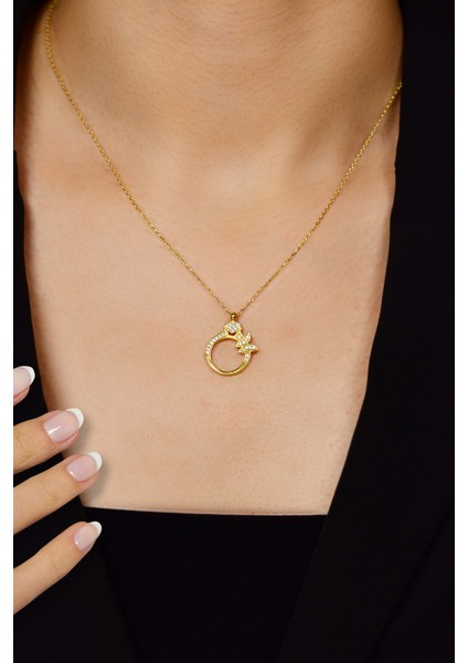 Zirkon Taşlı Gold Yüzük Motifli Gümüş Kolye fiyatları