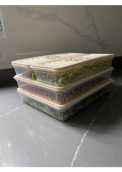 Yatay kapaklı buzdolabı düzenleyici buzluk kabı saklama kabı 2 adet 2400 ml 2 adet 1170 ml dir