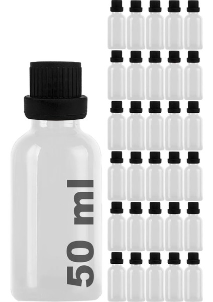50 ml Plastik Kilitli Siyah Kapaklı Hediyelik Şat Şişesi 50 cc Kolonya Koku Süs Shot Cam Şişe 30 Adet