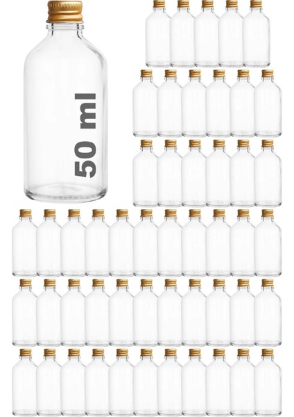 50 ml Metal Gold Kapaklı Hediyelik Şat Şişesi 50 cc Kolonya Koku Süs Shot Cam Şişe 50 Adet