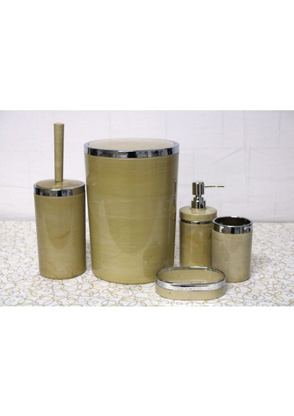 Banyo Seti 5'li, Yuvarlak, Akrilik-Çöp Kovası, Wc Fırçalık, Sıvı Sabunluk, Diş Fırçalık, El Sabunluk