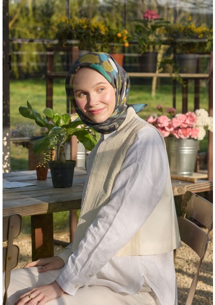 Hazel Desen Pamuk Ipek Eşarp Yeşil