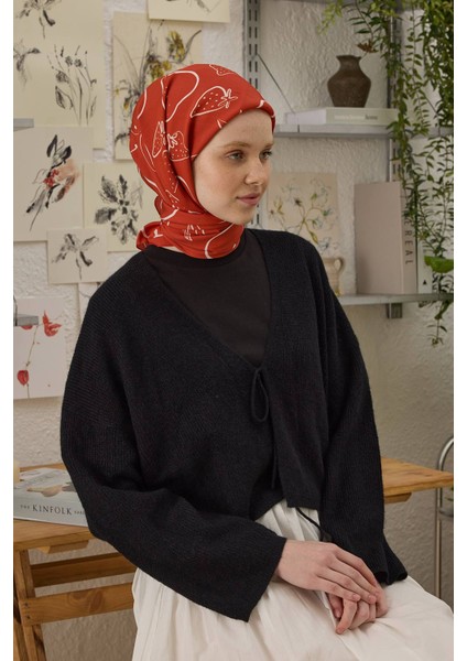 Eloıse Desen Pamuk Ipek Eşarp Kırmızı