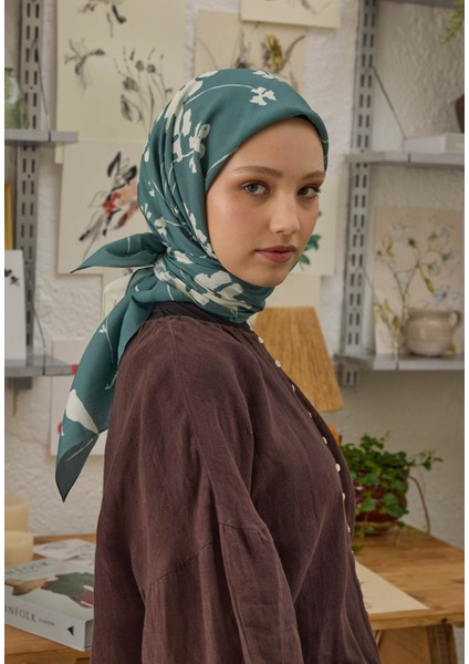 Perla Desen Pamuk Ipek Eşarp Okyanus