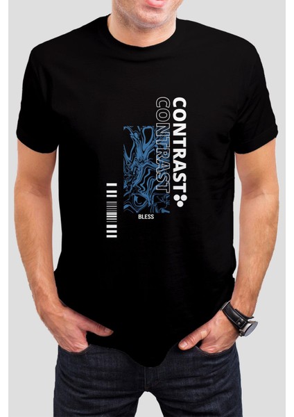 Tasarım Baskılı Siyah Unisex Tişört C264