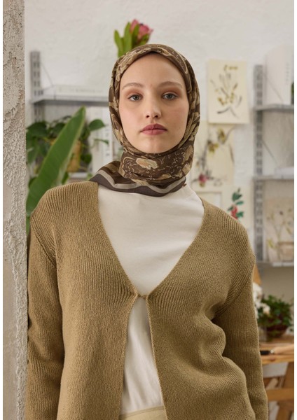 Elora Desen Pamuk Ipek Eşarp Camel