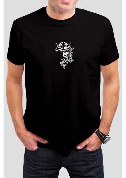 Zeus Baskılı Siyah Unisex Tişört C271