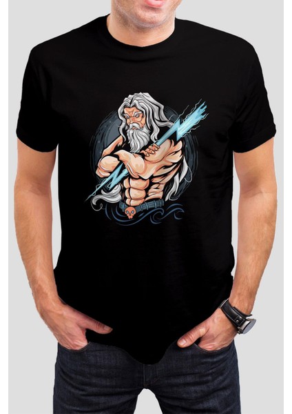 Zeus Baskılı Siyah Unisex Tişört C272