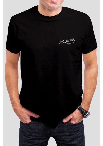 Mustafa Kemal Atatürk Imza Baskılı Siyah Unisex Tişört C276