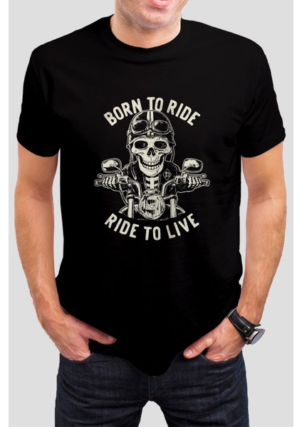 Motorcu Kuru Kafa Baskılı Siyah Unisex Tişört C282