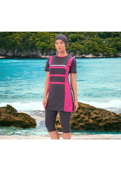 Uzun Kollu Palmiye Desenli Esnek Tam Tesettür