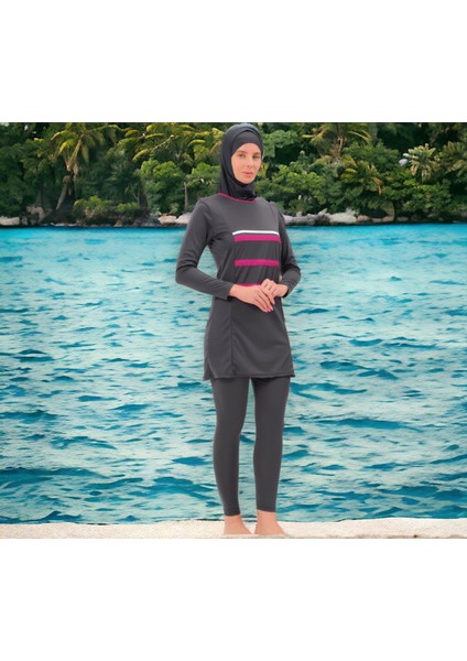 Uzun Kollu Palmiye Desenli Esnek Tam Tesettür