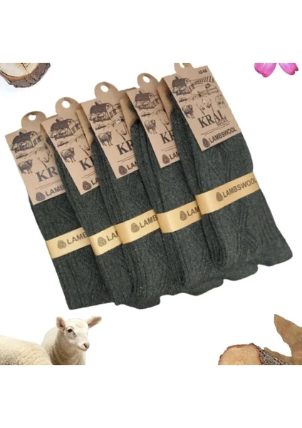 Kral Socks Erkek Kışlık Termal Etkili (5'li Paket) Lambswool Kuzu Yün Çorap