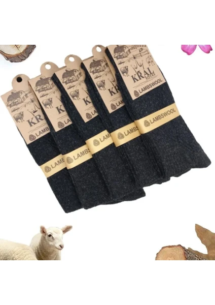 Kral Socks Erkek Kışlık Termal Etkili (5'li Paket) Lambswool Kuzu Yün Çorap