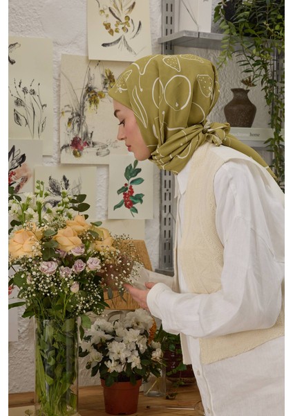 Eloıse Desen Pamuk Ipek Eşarp Yeşil