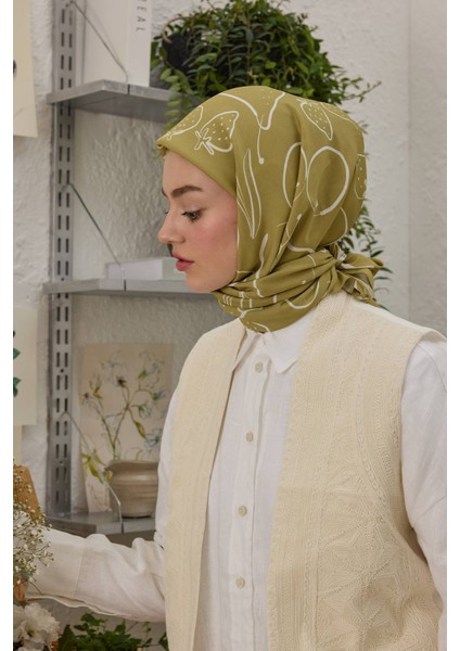 Eloıse Desen Pamuk Ipek Eşarp Yeşil