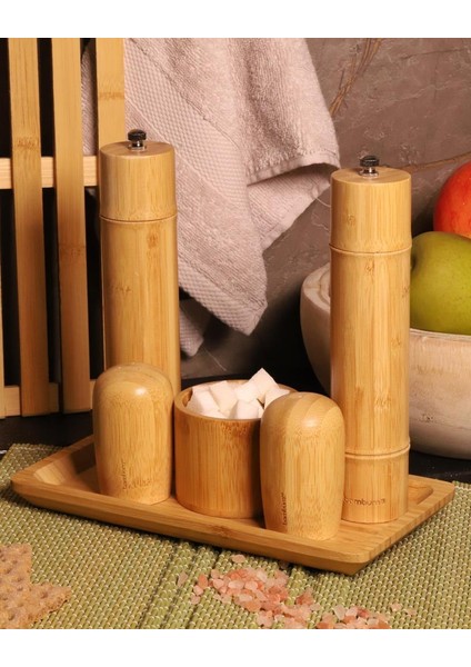 Atbyhome Standlı Tuzluk Biberlik Öğütücü Değirmen Seti Büyük 6 Parça