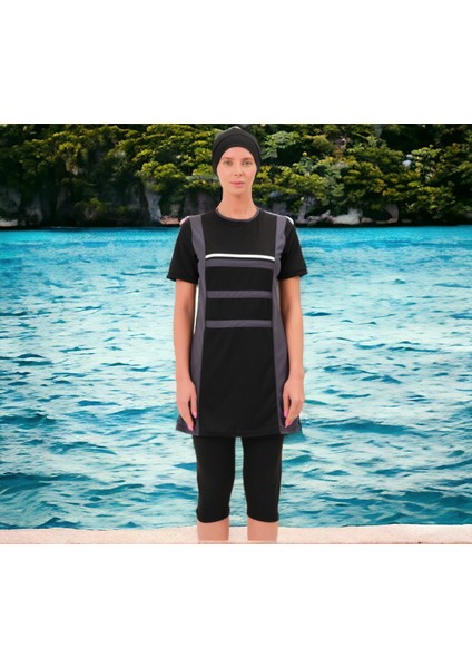 Uzun Kollu Palmiye Desenli Esnek Tam Tesettür