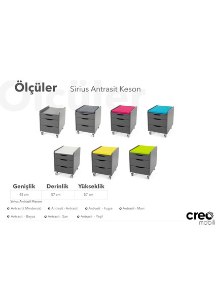 Creo Mobili Sirius Çekmeceli Tekerlekli Keson - Antrasit