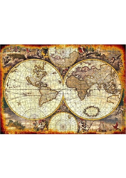 Ahşap Mdf Puzzle Yapboz Kenarları Eskitilmiş Dünya Haritası 500 Parça 50*70 cm