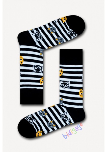 Kedi Desenli Kolej Çorabı