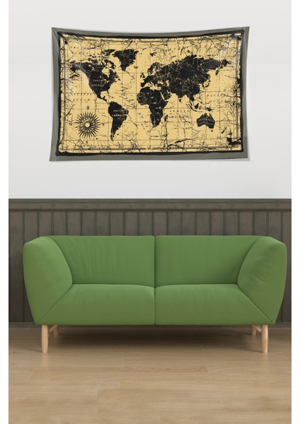 Eski Dünya Haritası Leke Tutmaz Kadife Dokulu Kumaş Duvar Örtüsü Duvar Halısı Tapestry