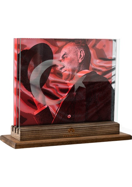 Atatürk ve Ay Yıldız 3 Boyutlu Dekoratif Cam Obje