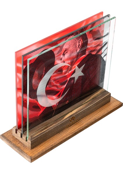 Atatürk ve Ay Yıldız 3 Boyutlu Dekoratif Cam Obje