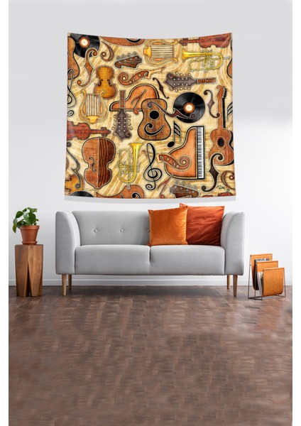 Turuncu Müzik Aletleri Leke Tutmaz Kadife Kumaş Duvar Örtüsü Duvar Halısı Tapestry fırsatları
