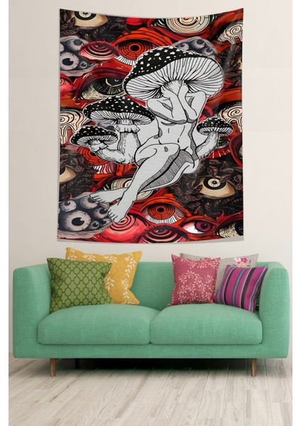 Mantar Kız Yıkanabilir Leke Tutmaz Kumaş Duvar Örtüsü Duvar Halısı Tapestry modelleri