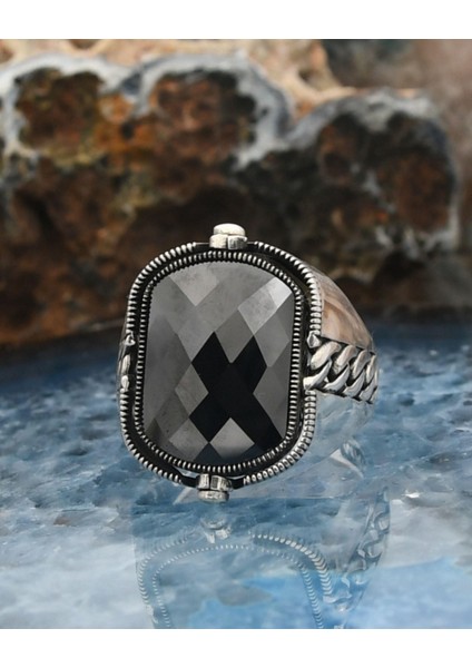 Gümüş Hz. Süleyman Mührü ve Zirkon Siyah Taşlı Çift Tarafli 925 Ayar Gümüş Erkek Yüzüğü fiyatları