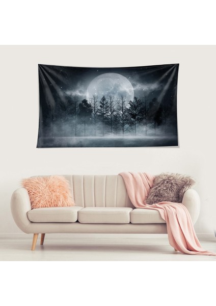Alacakaranlık Orman Ay Desen Leke Tutmaz Kadife Dokulu Kumaş Duvar Örtüsü Duvar Halısı Tapestry