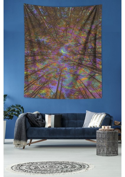 Orman ve Ay Leke Tutmaz Kumaş Duvar Örtüsü Duvar Halısı Tapestry