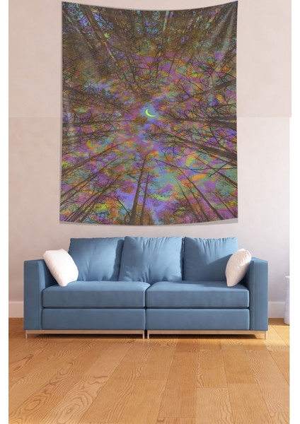 Orman ve Ay Leke Tutmaz Kumaş Duvar Örtüsü Duvar Halısı Tapestry