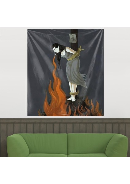 Ateşteki Kız Leke Tutmaz Kadife Dokulu Kumaş Duvar Örtüsü Duvar Halısı Tapestry