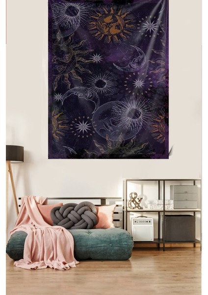 Güneş ve Ay Gökyüzü Leke Tutmaz Kadife Dokulu Kumaş Duvar Örtüsü Duvar Halısı Tapestry fiyatları