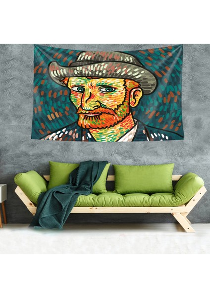 Van Gogh Portre Desen Leke Tutmaz Kadife Dokulu Kumaş Duvar Örtüsü Duvar Halısı Tapestry