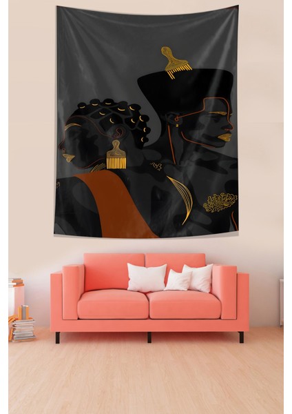 Siyah Kadın ve Erkek Leke Tutmaz Kumaş Duvar Örtüsü Duvar Halısı Tapestry