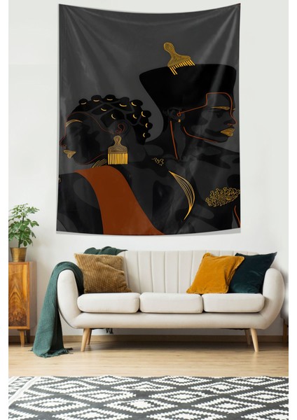 Siyah Kadın ve Erkek Leke Tutmaz Kumaş Duvar Örtüsü Duvar Halısı Tapestry fiyatları