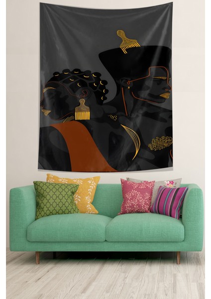 Siyah Kadın ve Erkek Leke Tutmaz Kumaş Duvar Örtüsü Duvar Halısı Tapestry modelleri