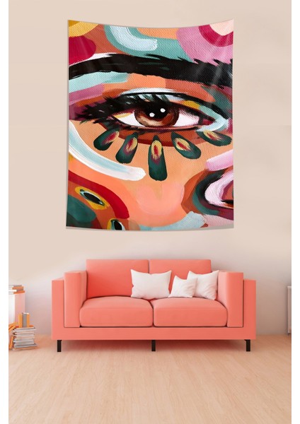 Suluboya Kadın Gözü Leke Tutmaz Kumaş Duvar Örtüsü Duvar Halısı Tapestry