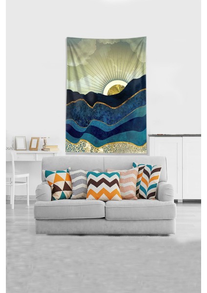 Sarı Güneşin Doğuşu Sunset Leke Tutmaz Kadife Kumaş Duvar Örtüsü Duvar Halısı Tapestry fiyatları