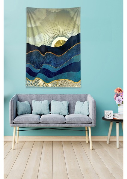 Sarı Güneşin Doğuşu Sunset Leke Tutmaz Kadife Kumaş Duvar Örtüsü Duvar Halısı Tapestry modelleri