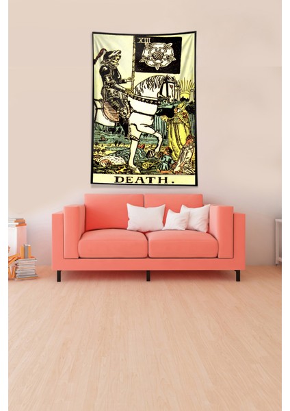 Bej Death Tarot Kartı Leke Tutmaz Kadife Kumaş Duvar Örtüsü Duvar Halısı Tapestry