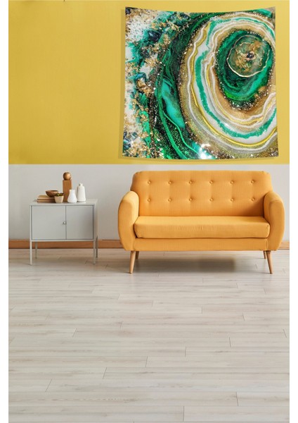 Yeşil Gold Desenli Leke Tutmaz Kadife Kumaş Duvar Örtüsü Duvar Halısı Tapestry