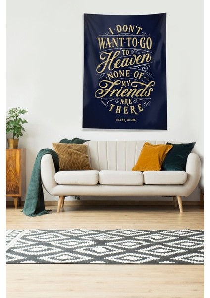 Lacivert Oscar Wilde Saying Leke Tutmaz Kadife Kumaş Duvar Örtüsü Duvar Halısı Tapestry