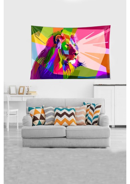 Çok Renkli Aslan Desenli Leke Tutmaz Kadife Kumaş Duvar Örtüsü Duvar Halısı Tapestry fiyatları